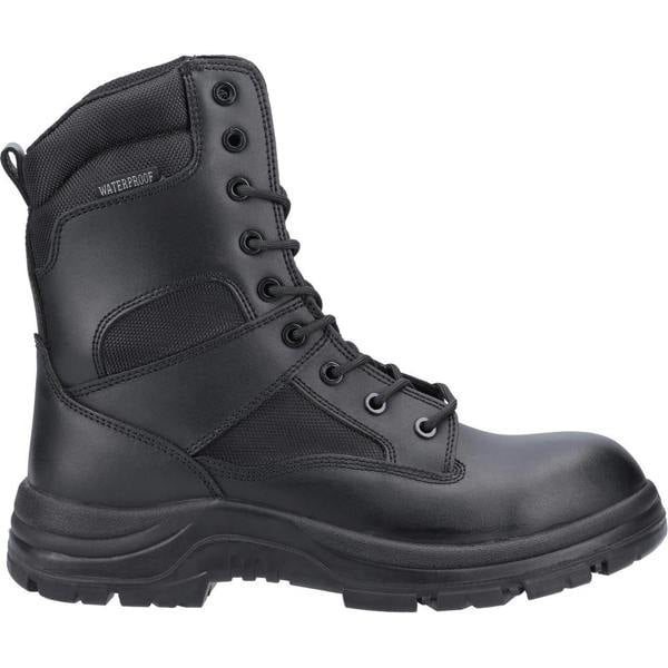 Amblers Safety Amblers Combat Mens Composite Toe Metal Free Safety Tall Hi-Leg Boots, black, waterproof safety boots with a durable sole and ankle support.