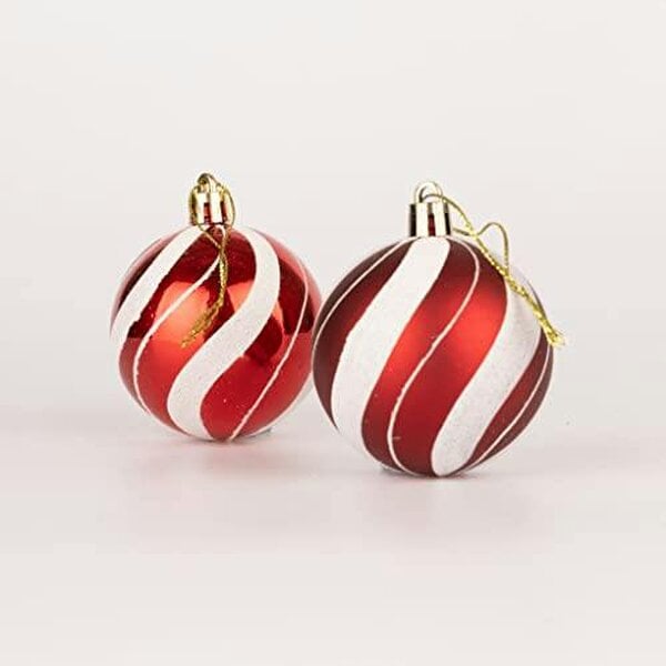 Shatchi Shatterproof Red and White Candy Stripe Christmas Baubles Pack Sizes 3 or 6, 10cm Tree Decorations