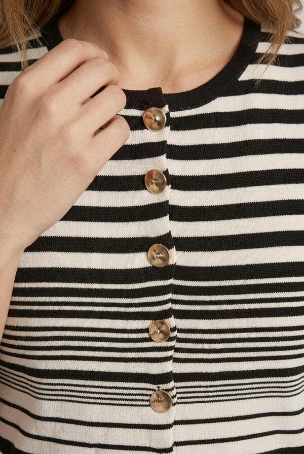 Izabel London Striped Sleeveless Button Up Knit Vest