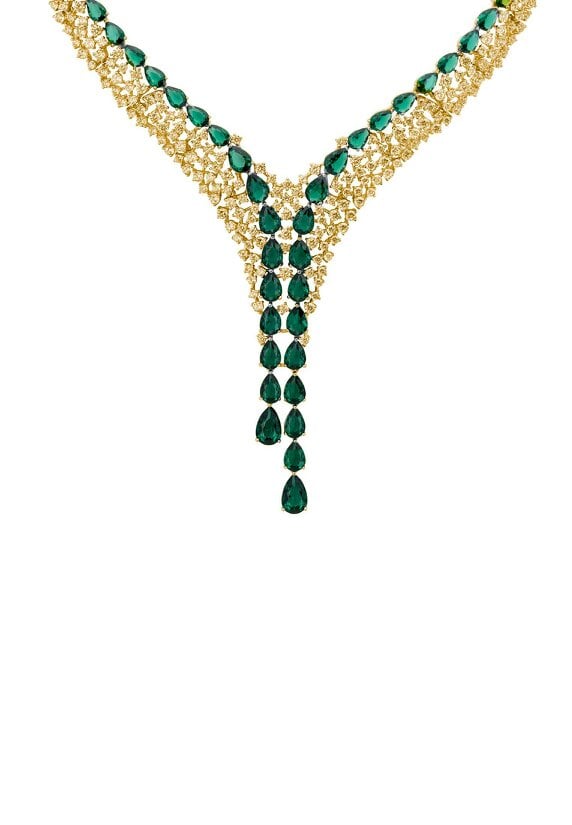 Latelita Baroness Statement Necklace Emerald Gold