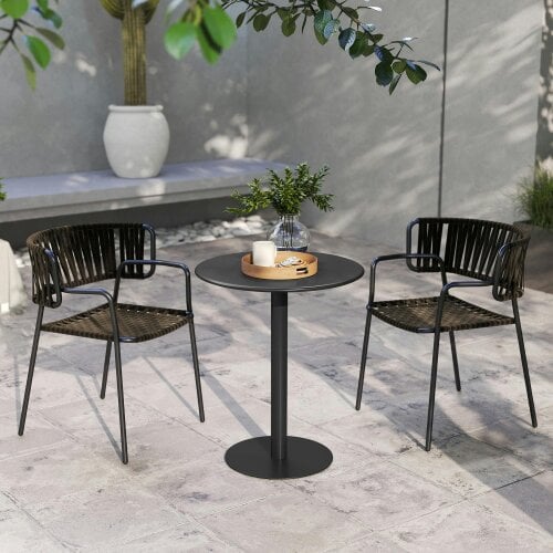 Wyld Haus Lestaguette Metal And Wood Black Round Dining Table With Steel Base 60 x 60cm