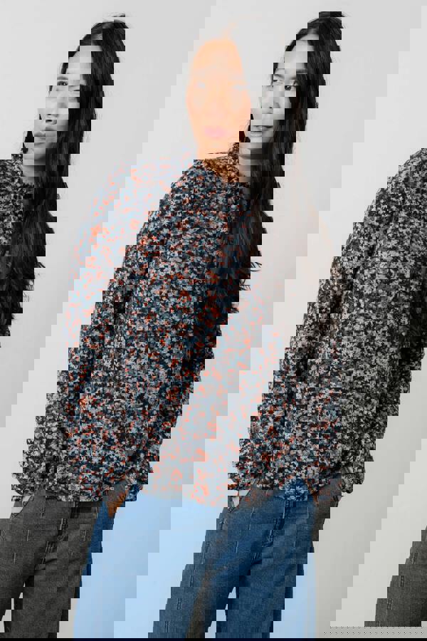 Lily & Me Eastcombe High Neck Floral Print Top Red