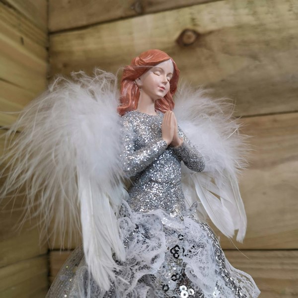 Samuel Alexander 28cm Premier Christmas Tree Top Angel Decoration with Feather Wings in Silver