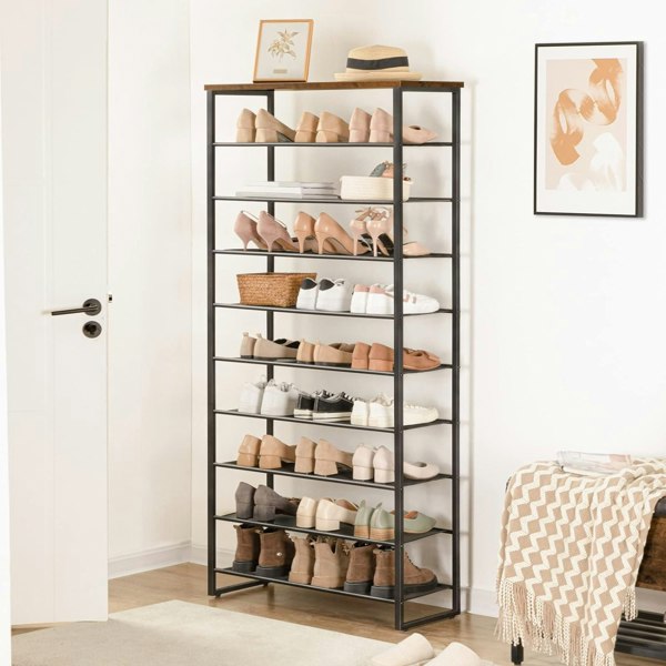 Rafaelo Mobilia Rustic Industrial 10 Tier Shoe Rack - Shoe Storage