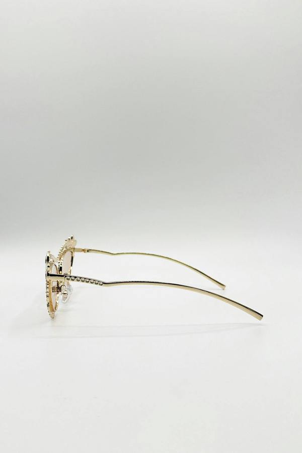 Diamante Cat Eye Sunglasses In Champagne - svnx