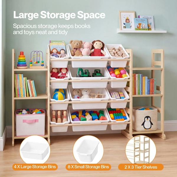 Levede Kids Toy Storage Organiser Wooden Book Shelf 12 Removable Storage Bins