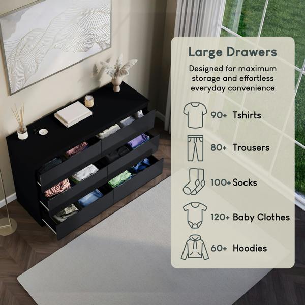 Vida Designs Glinton 6 Drawer Chest, Black