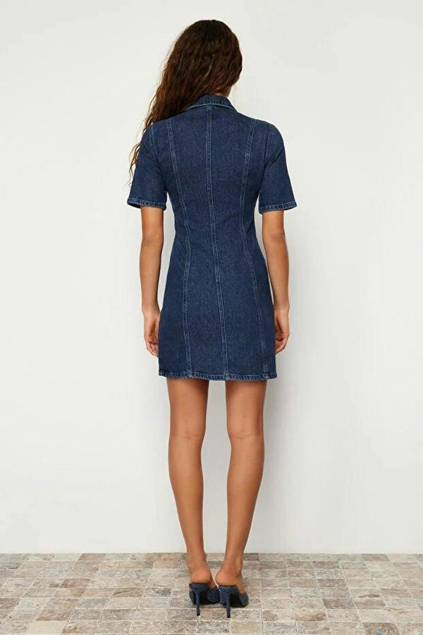 WOVCOR Zip-Up Fitted Mini Flexible Denim Dress