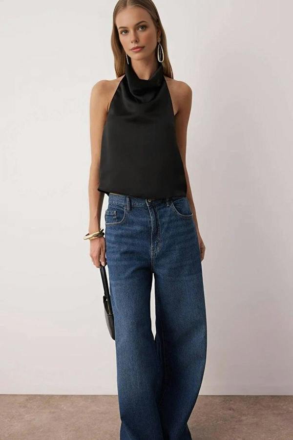WOVCOR Satin V-Neck Party Blouse