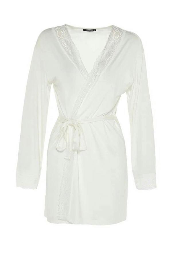 WOVCOR Viscose Knit Dressing Gown with Belt and Lace Detail