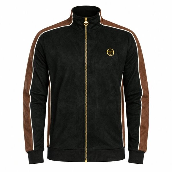 Sergio Tacchini Contrasto Suede Track Top Jacket Black/Potting Soil/Gardenia