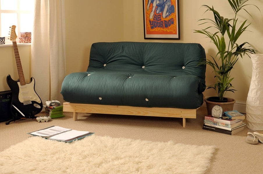 Comfy Living Wooden Futon sofa bed frame with a Standard Mattress