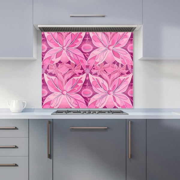 Warren Reed - Designer Pink Abstract Floral Design Kitchen Splashback