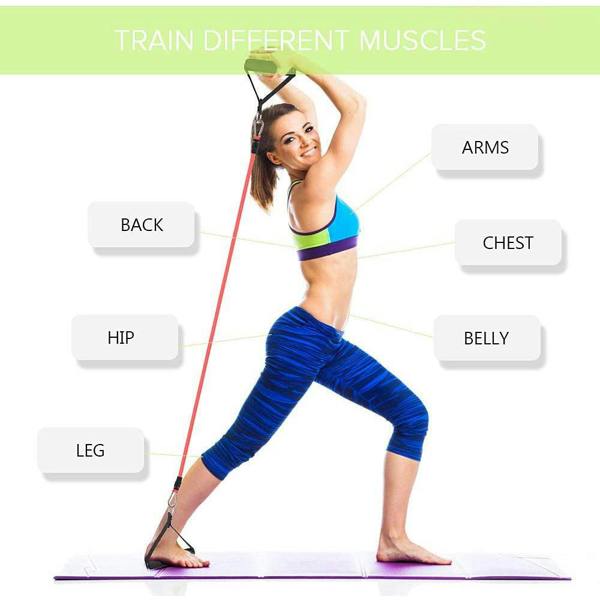 ENER-J Set of 11 Home Exercise Resistance Band With Foam Handles, Ankle Straps & Door Anchor Attachment