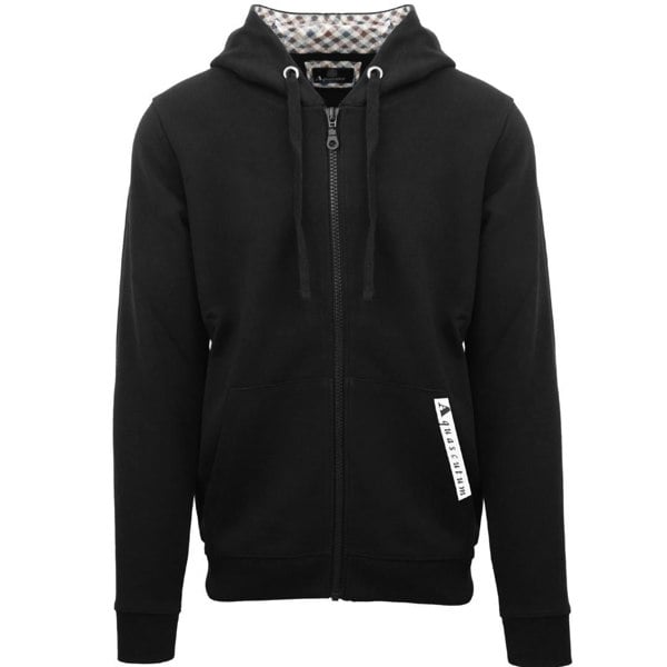 Aquascutum Branded Taped Pocket Zip Up Hoodie - Black