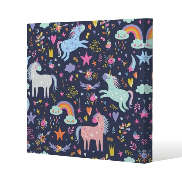 Benjamin Tate Design unicorns on navy (Canvas Print)