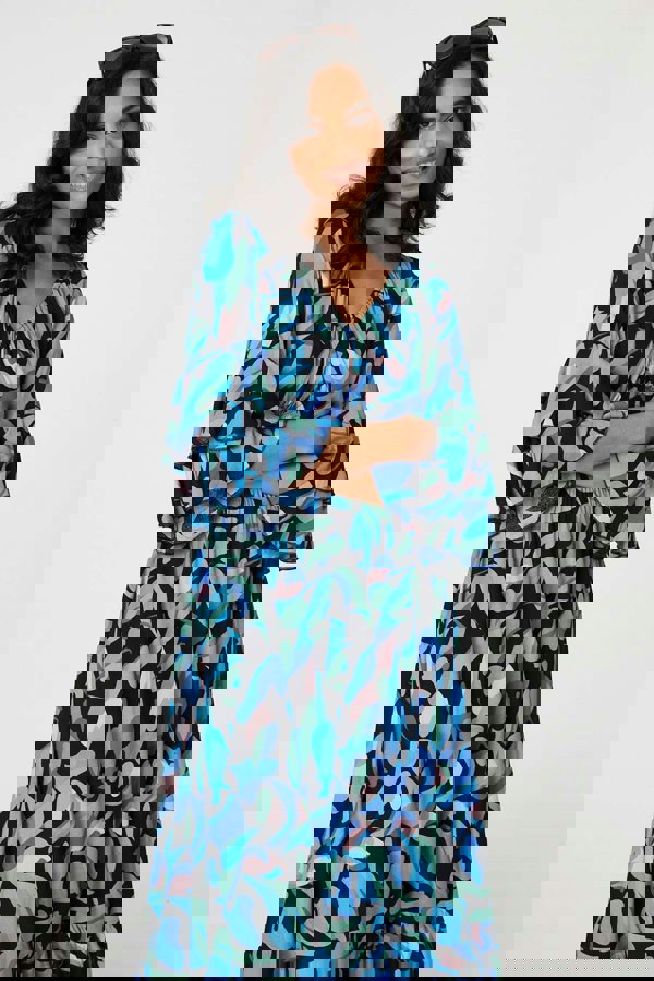 Blue | Printed Ruffle Hem Empire Maxi Dress