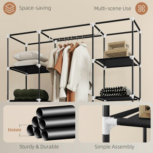 Wyld Haus Belapalo Black Foldable Fabric Wardrobe With Shelves And Zip Cover