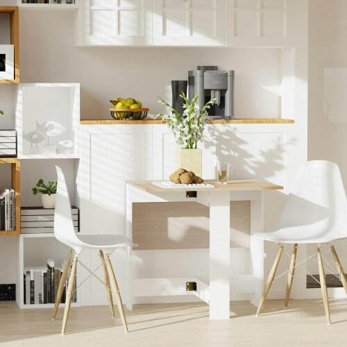 Wyld Haus Elma Wooden Oak And White Drop Leaf Dining Table For 4 To 6 People