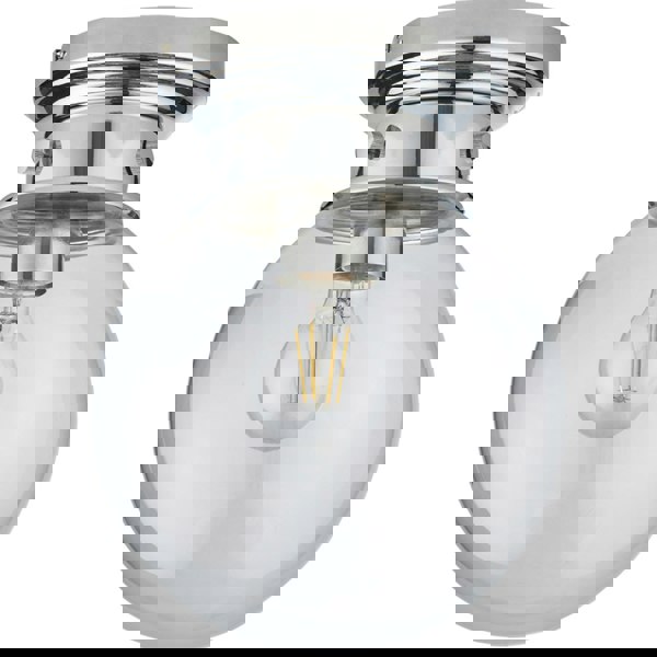 Decorative Flush Bathroom Ceiling Light Fitting - Clear Glass Shade - Dimmable