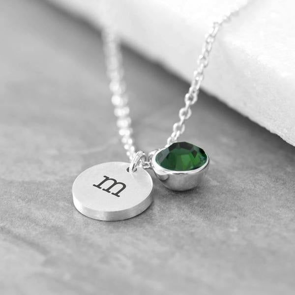 Personalised Birthstone Crystal And Disc Necklace - alternative angle