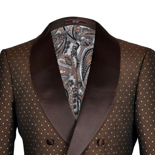 David WeJ Alfredo Double Breasted Shawl Lapel Dotted Jacquard Tuxedo - Brown