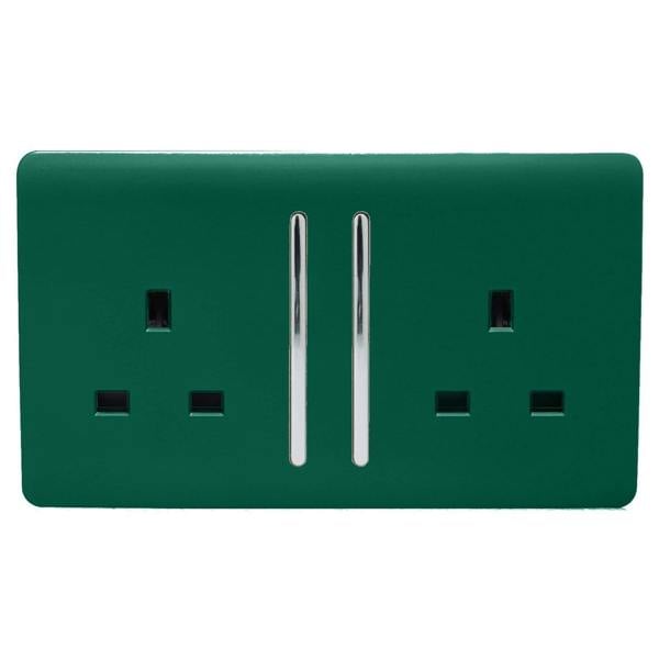 Trendi Switch 2 Gang Long Switched Plug Socket in Dark Forest Green