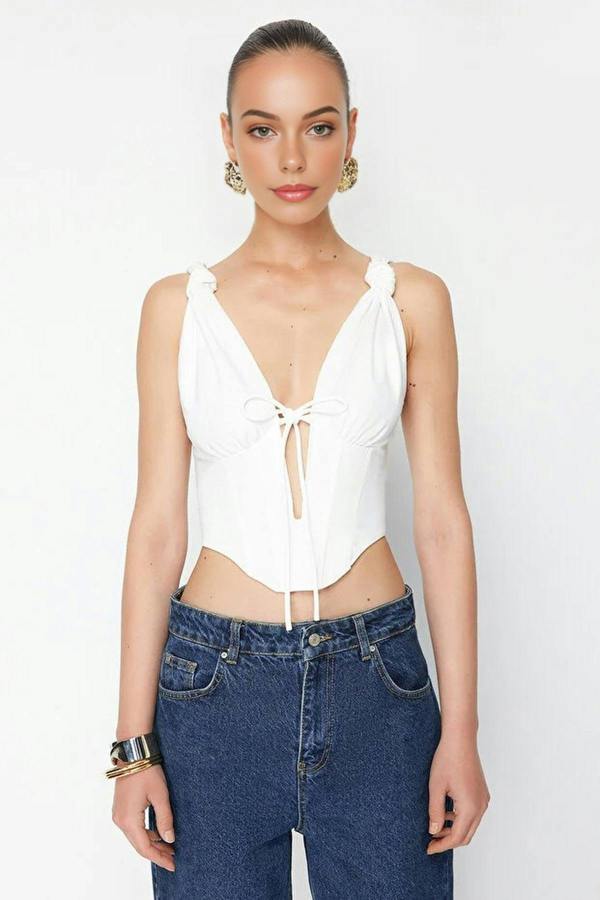 WOVCOR Knitted Tie-Detail Underwired Bustier