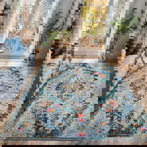 Livabliss Floransa-Vintage Blue Beige Grey Pink Traditional Boho Rug