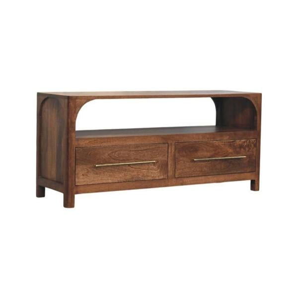 Artisan Furniture Solid Wood Arc-Line Media Console, 2 Drawer & 1 Open Slot, Brown