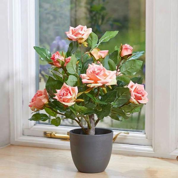 Regents 40cm Potted Artificial Roses in Ruby Red, Perfect Pink & Pure White - Pink