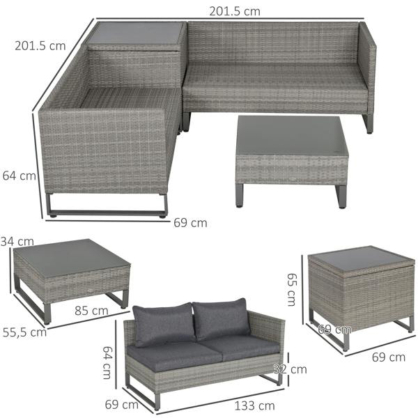 Wyld Haus Samilo 4 Seater Grey Rattan Garden Sofa Set With Storage Coffee Table
