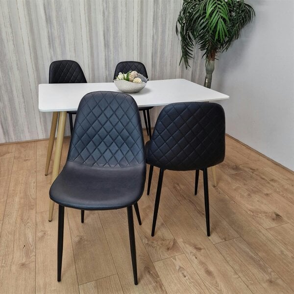 Kosy Koala Dining Table Set of 4 Wooden White Table with 4 Black Gem Patterend Chairs