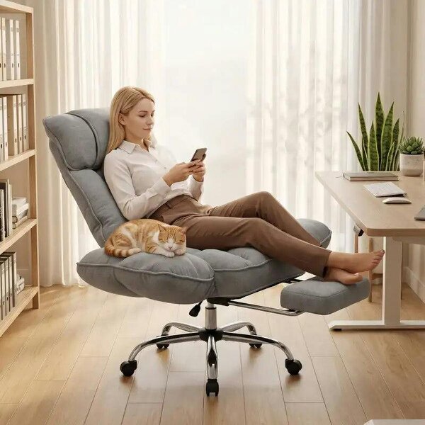 Executive Office Chair Height Adjustable Desk Chair Reclining Flip-up Armrest Footrest, Grey
