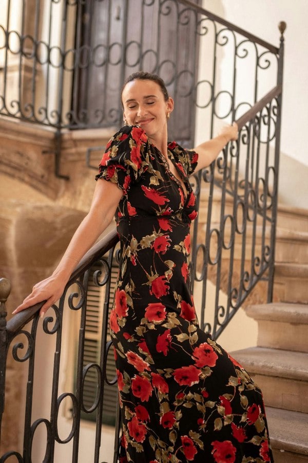 Gini London Black Floral Lace Trim Detail Midi Dress