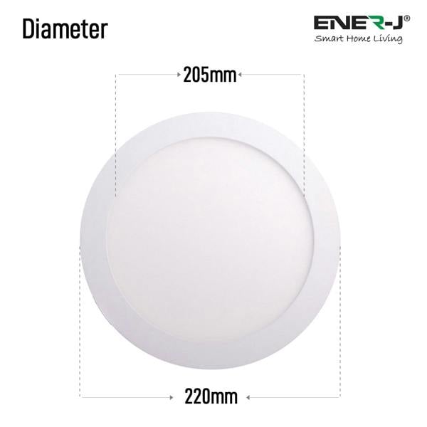 ENER-J 18W Recessed Round LED Downlight Panel, 220mm, 205mm Cut-Out, 3000K Warm White, 20,000 Hours, CE Driver, 2-Year Warranty - Pack of 4