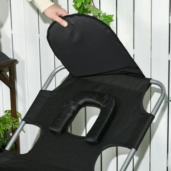 Foldable Sun Lounger, Beach Chaise Lounge - Reading Hole, Arm Slots, 5-Position Adjustable Backrest, Side Pocket, Pillow for Garden, Black