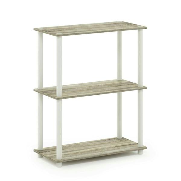 WALPLUS Modern Turn-N-Tube 3-Tier Compact Multipurpose Shelf Display Rack, Sonoma Oak/White for Bedroom