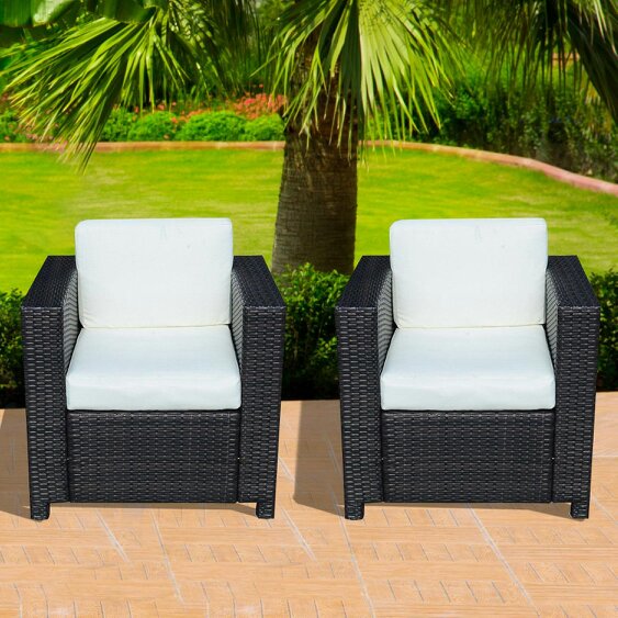 Wyld Haus Vamino Black Rattan Set Of 2 Armchairs With Woven Finish (Table Not Included)