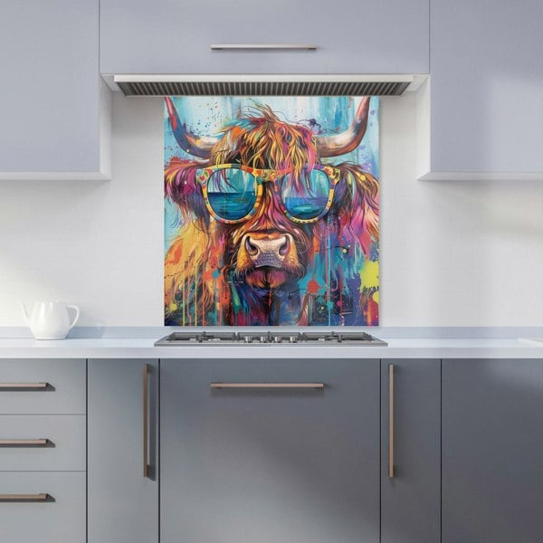 Warren Reed - Designer Splashart Highland Cow With Glasses Kitchen Splashback