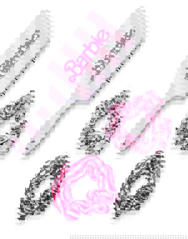 Barbie Womens Pink Retro Stripe Hair Brush and Scrunchie Set (One Size)