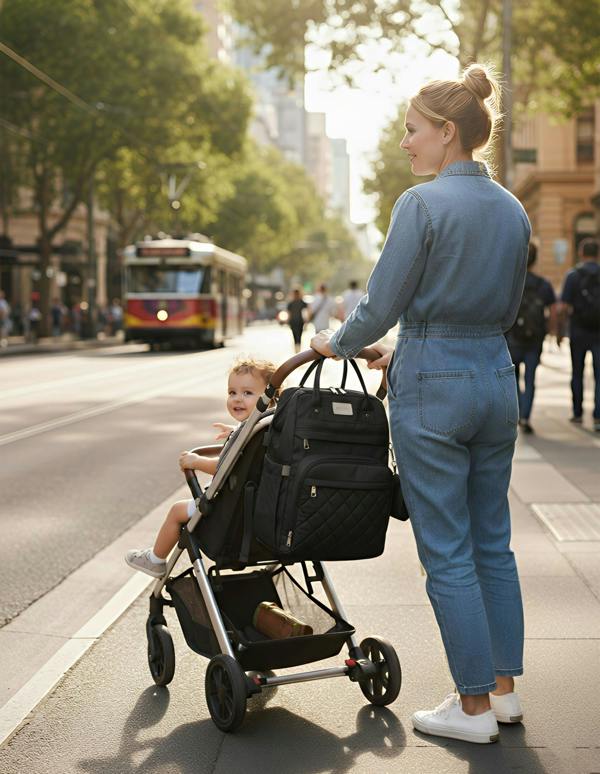 Anysort Black Mommy Diaper Bag With Changing Pad Maternity Backpack for Moms