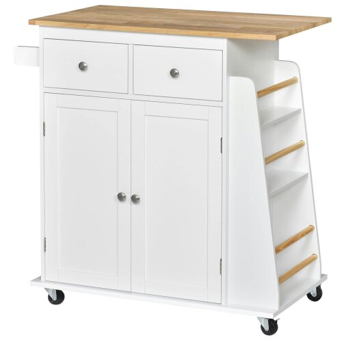 Wyld Haus Rubberwood Top Kitchen Island On Wheels With Cabinets Drawers Spice Rack And Shelves