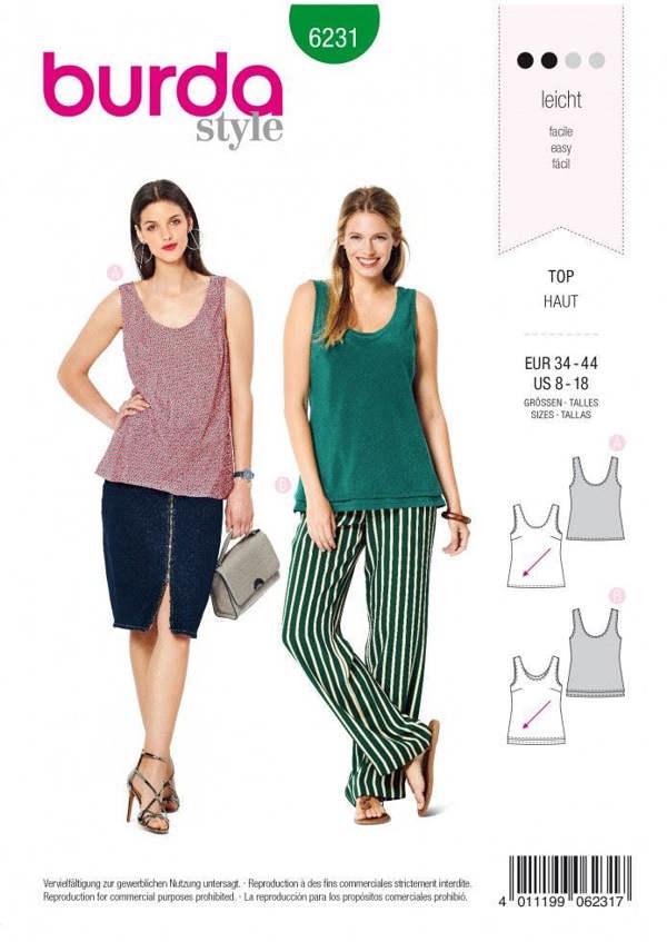 Burda Sewing Pattern 6231 Tops For Women, Sizes 8-18 - Easy
