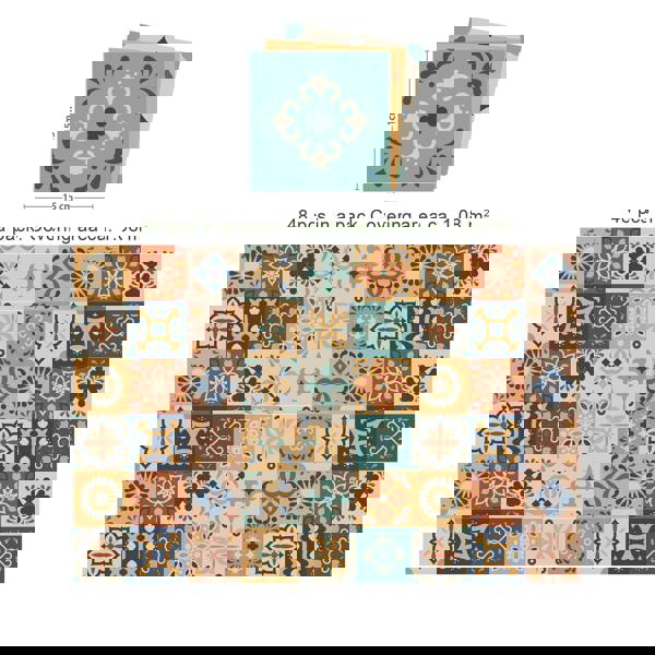 WT1561 - Jama Brown and Blue Moroccan Wall Tile Sticker Set - 15 cm x 15 cm - 24 pcs