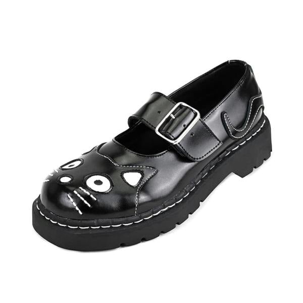 TUK Footwear TUK Womens Mary Jane Kitty Black Leather Platform Goth Shoes - T2025