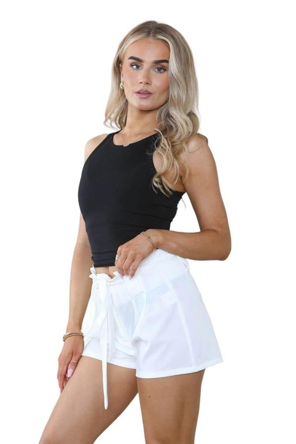 Women’s White High Waist Bow Knot Tie Up Belted Wide Leg Small Tailored Shorts Summer Casual Loose Shorts Pants Beach Streetwear Home wear - Elaina Fashion