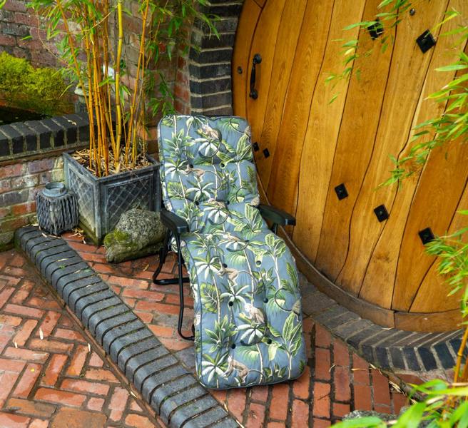 Deluxe Garden Lounger Replacement Cushion | 9 Pattern Options 118cm x 58cm x 118cm Tropical Grey The Garden Furniture Shop