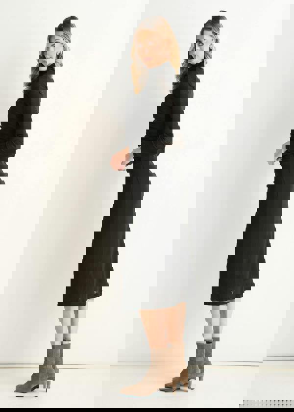 Gini London Black Ruched Jersey Long Sleeve Midi Dress