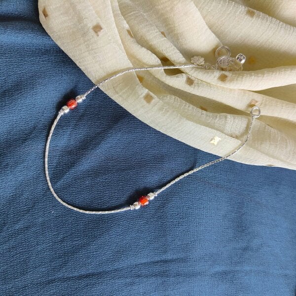 The Colourful Aura 925 Silver Orange Beaded Summer Indie Thin Payal Anklet